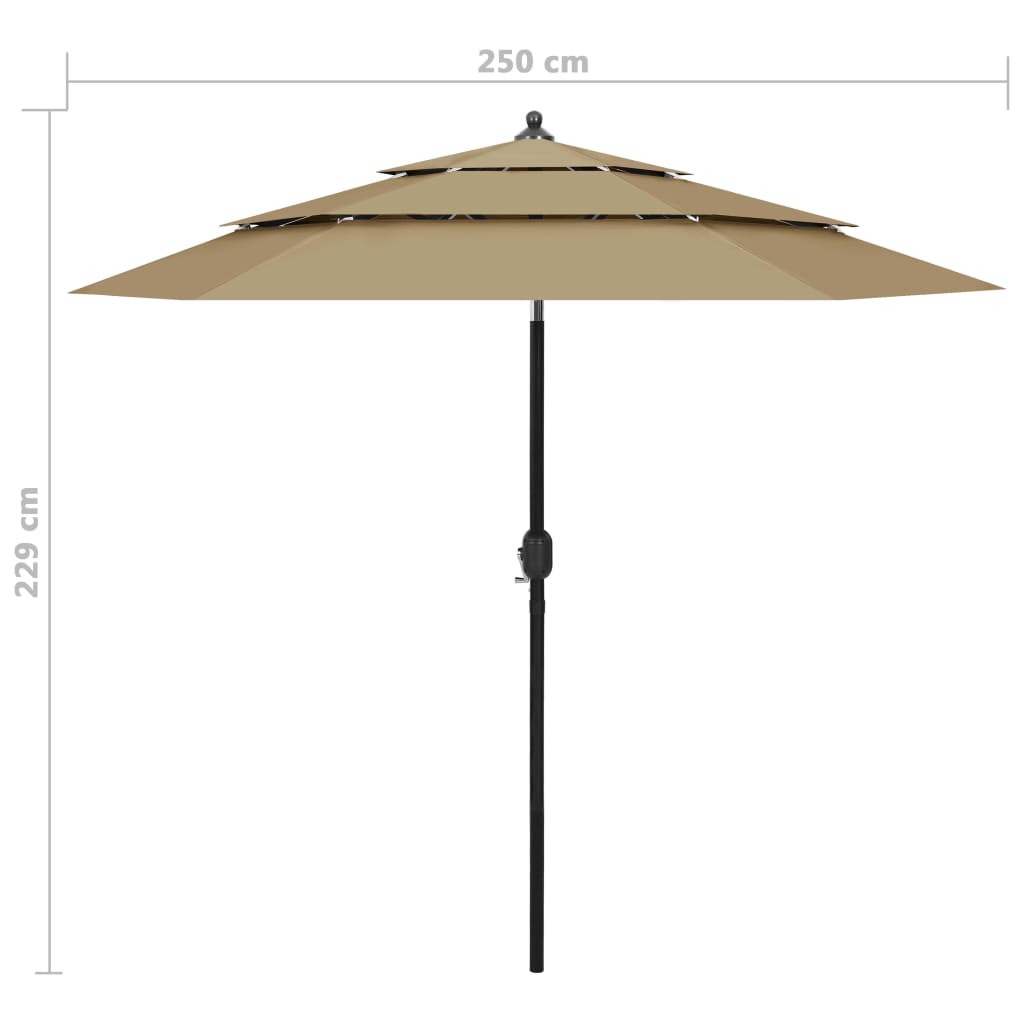 Sonnenschirm Mit Aluminium-Mast 3-Lagig 2,5 M