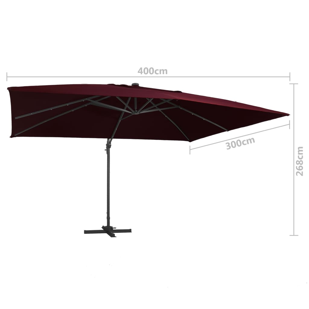 Ampelschirm Mit Led-Beleuchtung 400X300 Cm Bordeaux