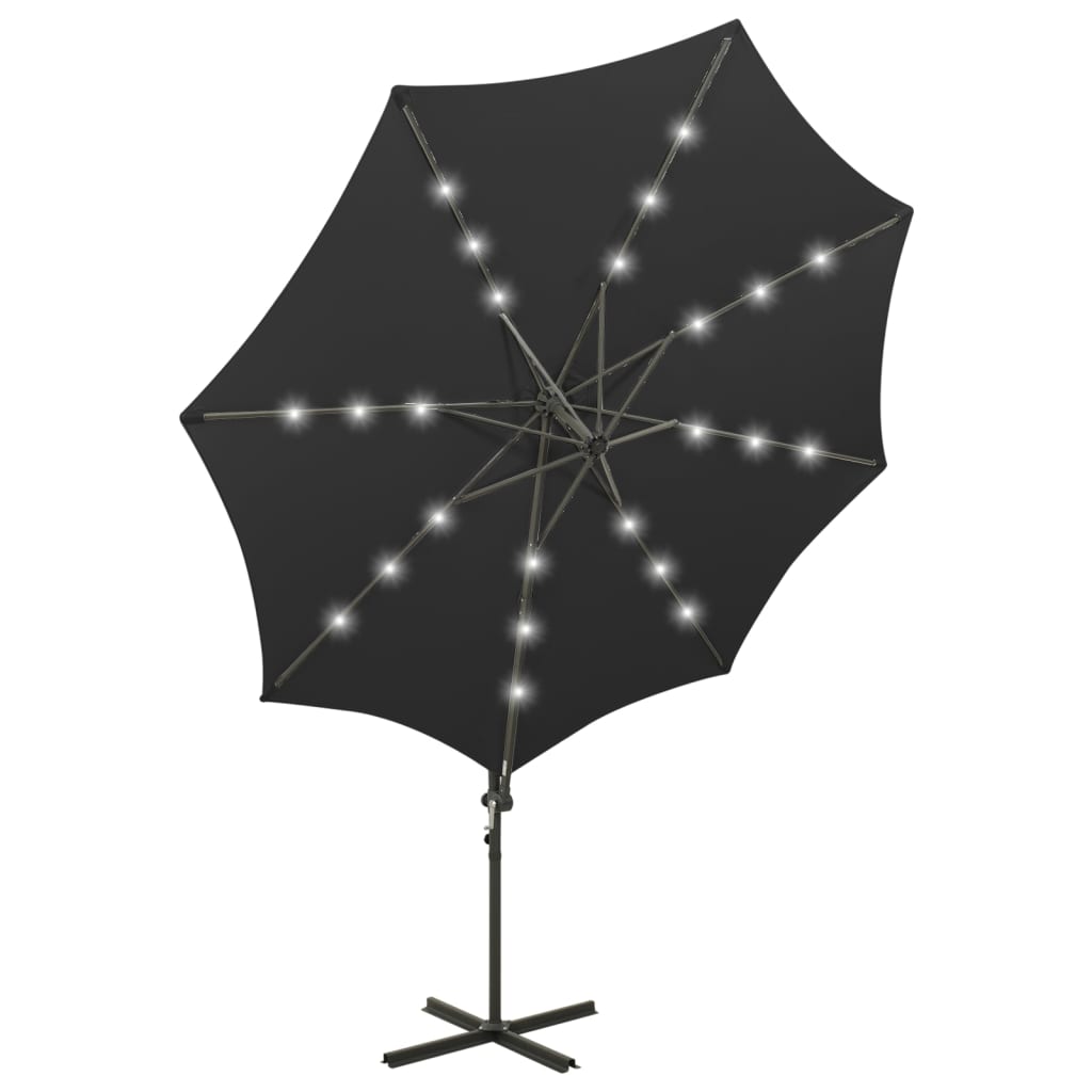 Ampelschirm Mit Led-Beleuchtung 300 Cm Schwarz
