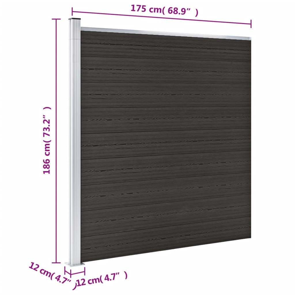 Zaunelement Wpc 175X186 Cm Schwarz