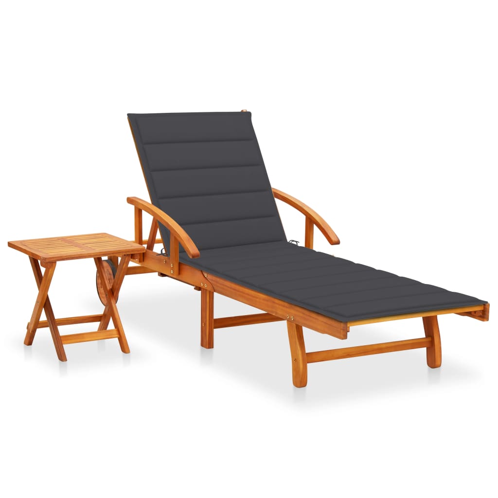 Sonnenliege Mit Tisch Und Auflage Akazie Massivholz