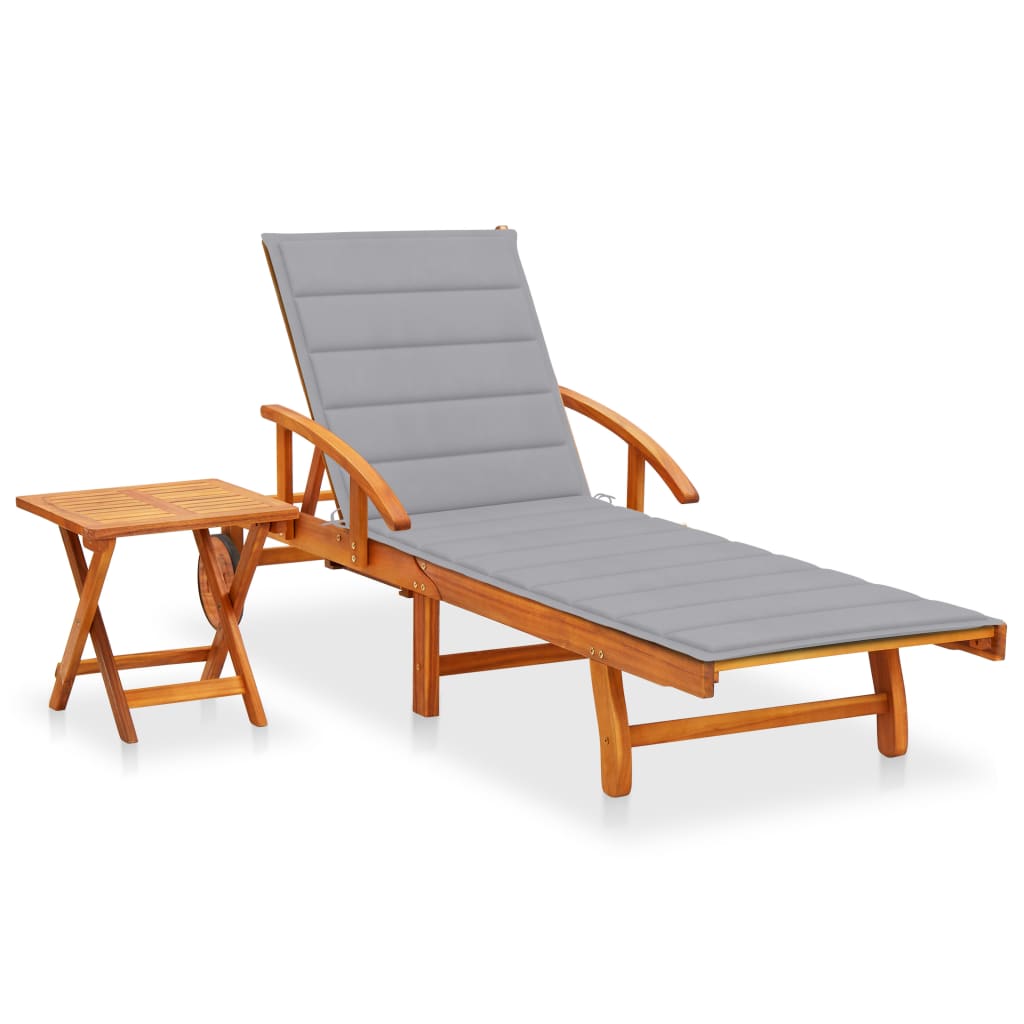 Sonnenliege Mit Tisch Und Auflage Akazie Massivholz