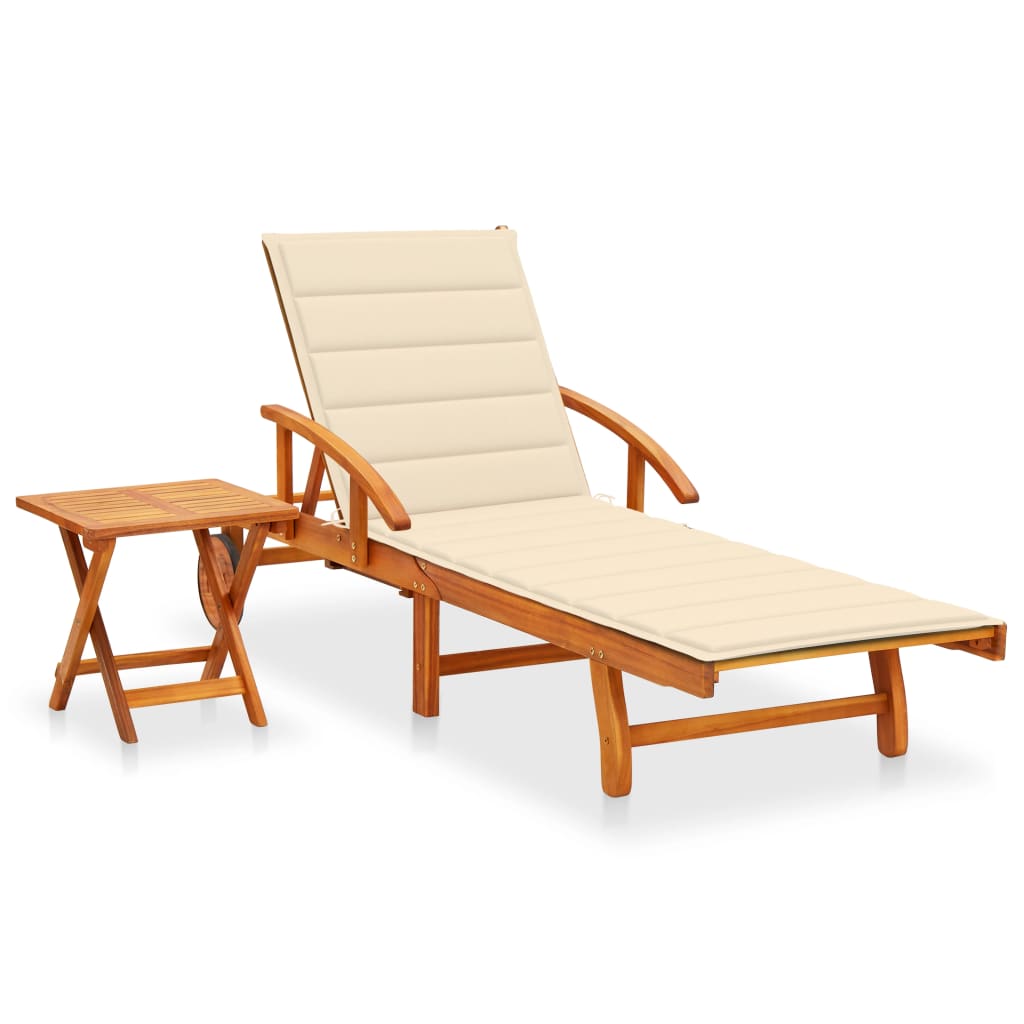 Sonnenliege Mit Tisch Und Auflage Akazie Massivholz