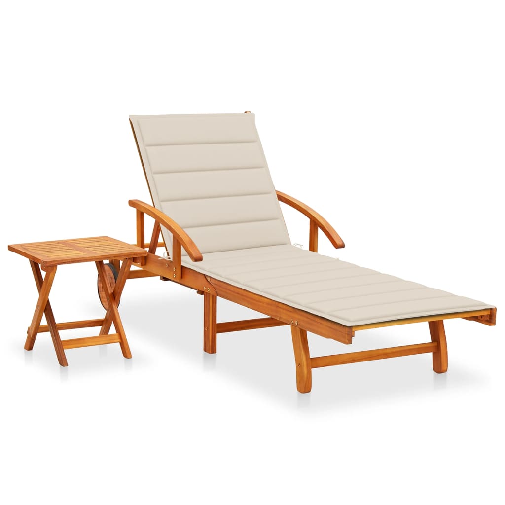 Sonnenliege Mit Tisch Und Auflage Akazie Massivholz