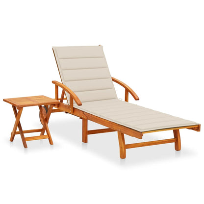 Sonnenliege Mit Tisch Und Auflage Akazie Massivholz