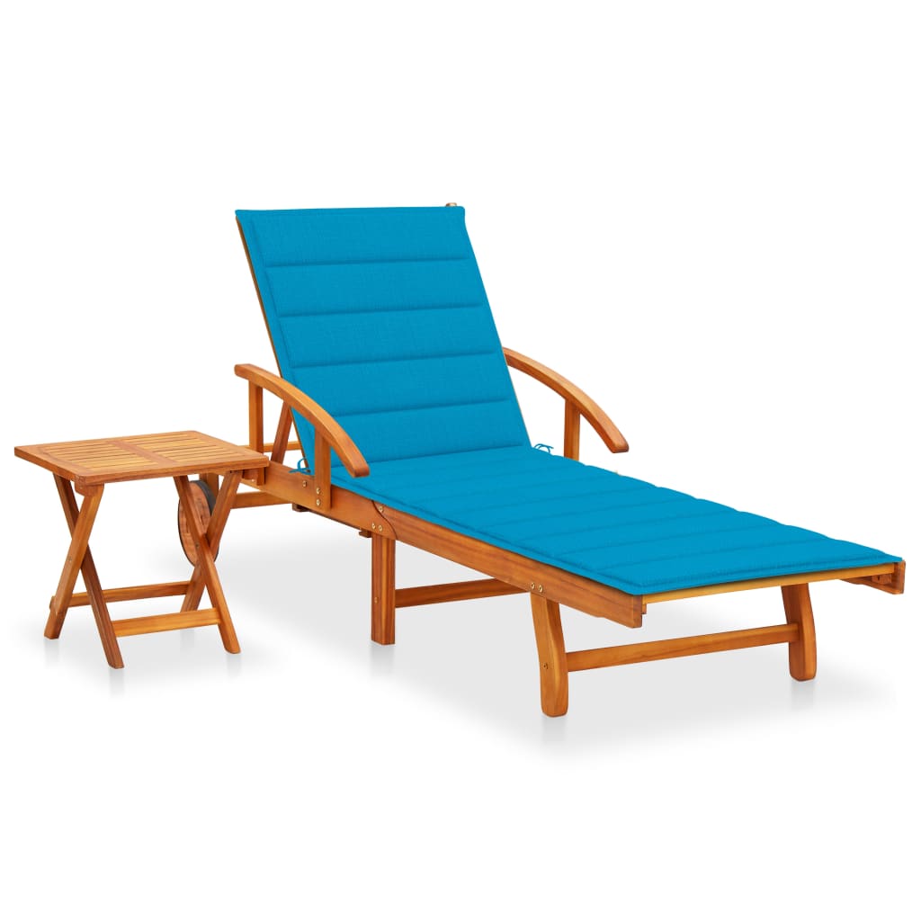 Sonnenliege Mit Tisch Und Auflage Akazie Massivholz