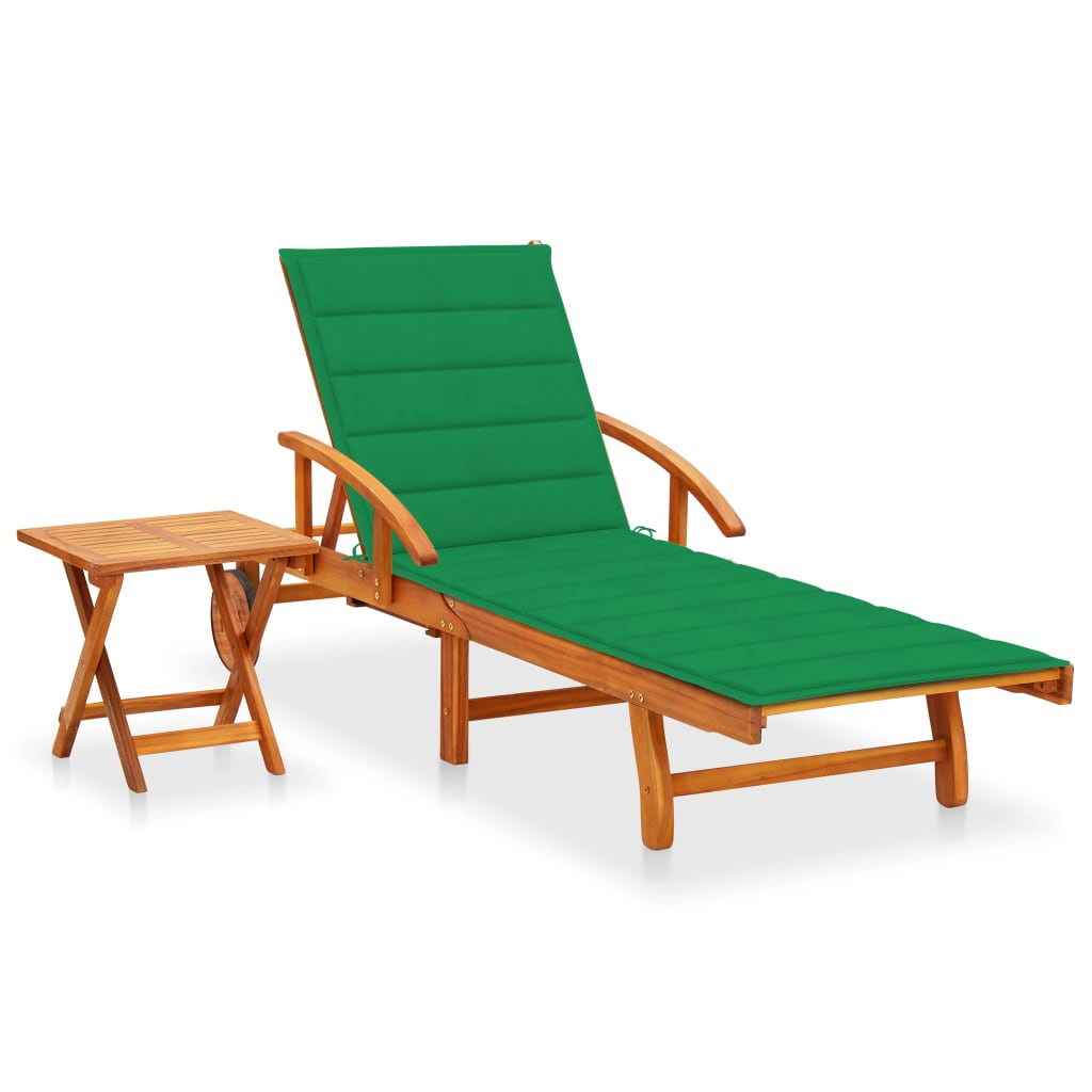 Sonnenliege Mit Tisch Und Auflage Akazie Massivholz