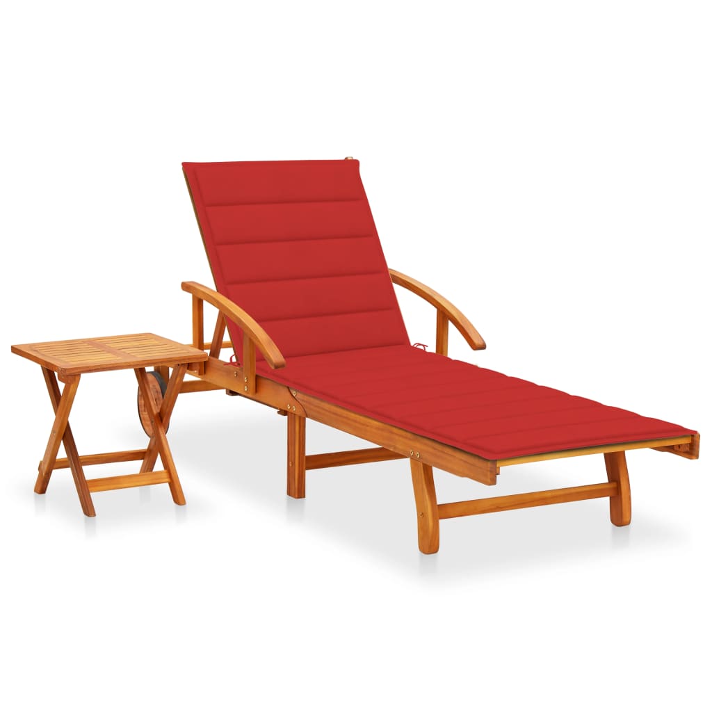 Sonnenliege Mit Tisch Und Auflage Akazie Massivholz