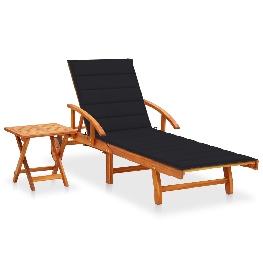 Sonnenliege Mit Tisch Und Auflage Akazie Massivholz