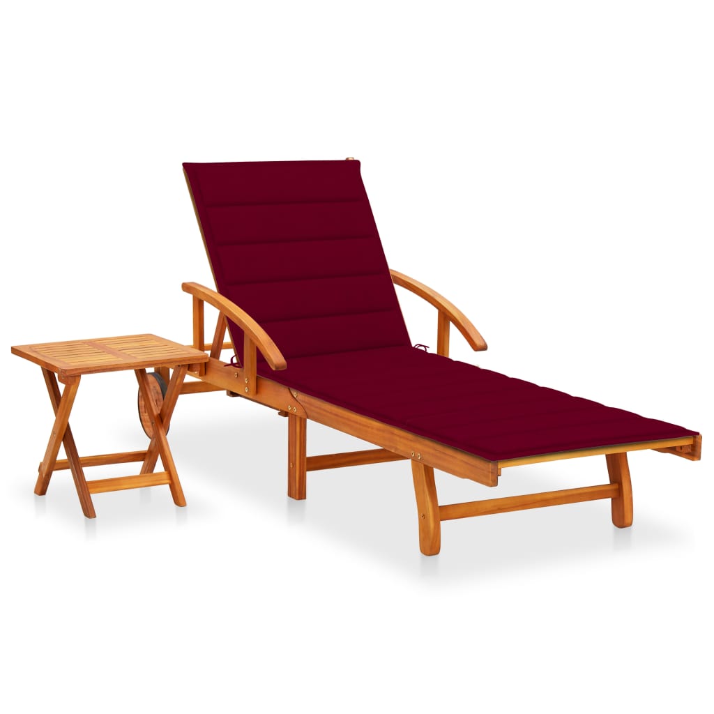 Sonnenliege Mit Tisch Und Auflage Akazie Massivholz