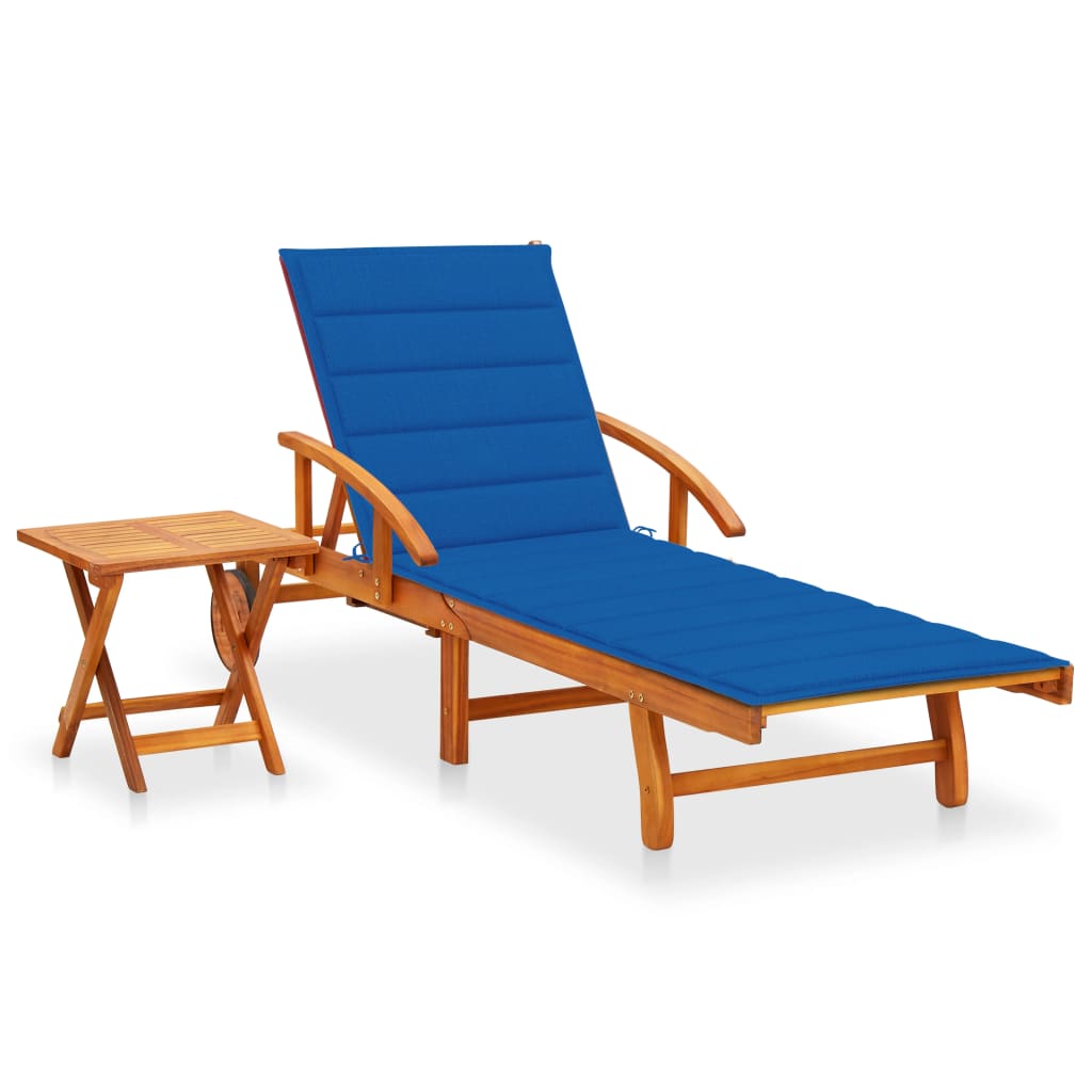 Sonnenliege Mit Tisch Und Auflage Akazie Massivholz