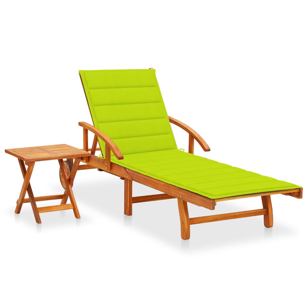 Sonnenliege Mit Tisch Und Auflage Akazie Massivholz
