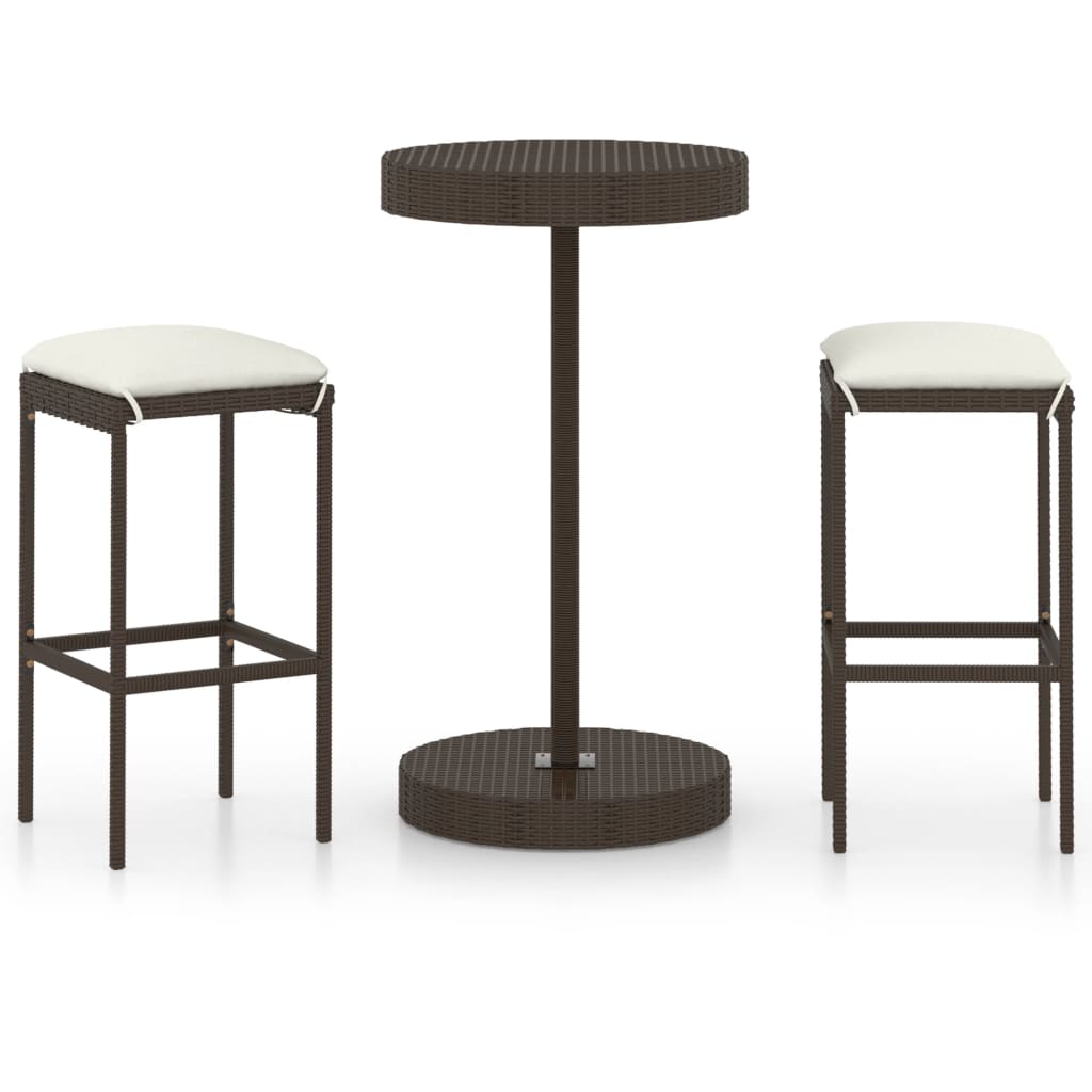 3-Tlg. Gartenbar-Set Mit Kissen Poly Rattan