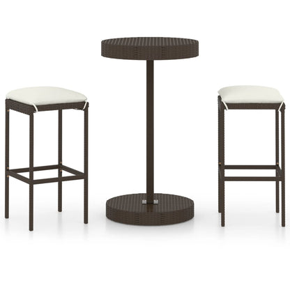 3-Tlg. Gartenbar-Set Mit Kissen Poly Rattan