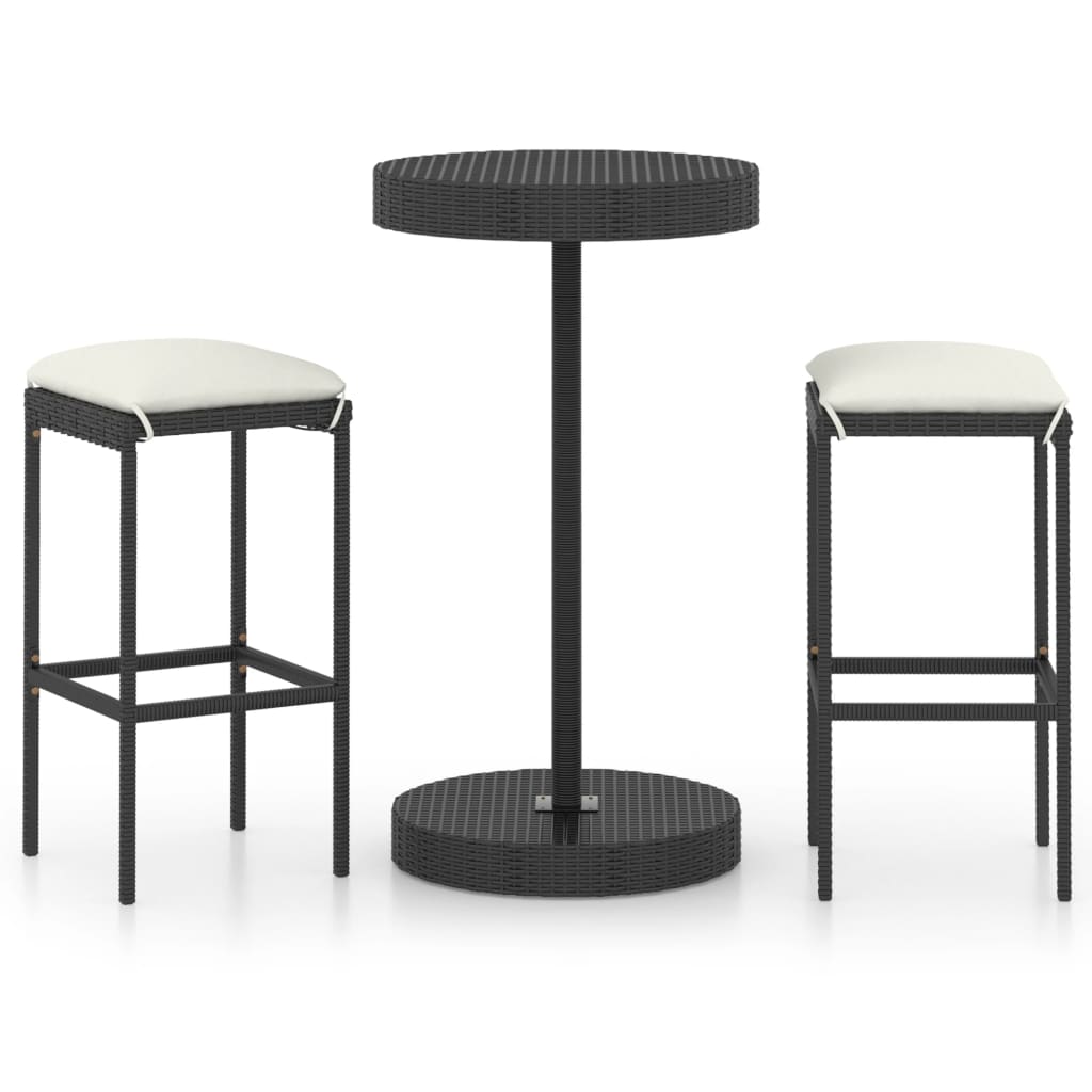 3-Tlg. Gartenbar-Set Mit Kissen Poly Rattan