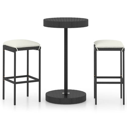 3-Tlg. Gartenbar-Set Mit Kissen Poly Rattan