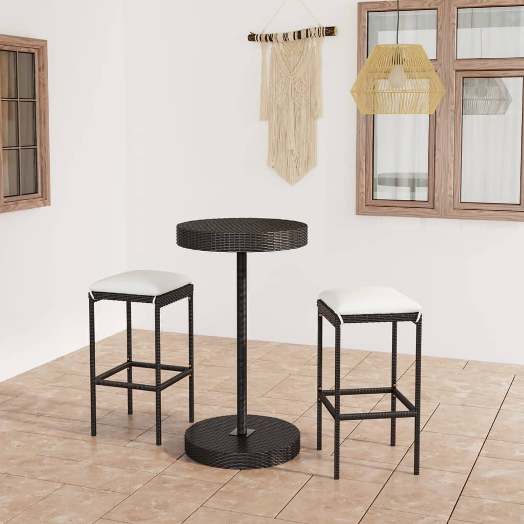 3-Tlg. Gartenbar-Set Mit Kissen Poly Rattan