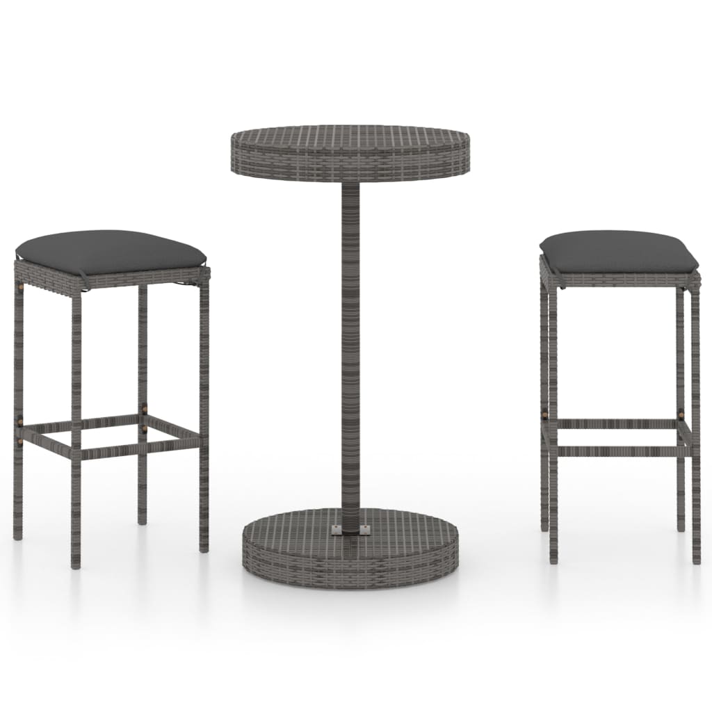 3-Tlg. Gartenbar-Set Mit Kissen Poly Rattan