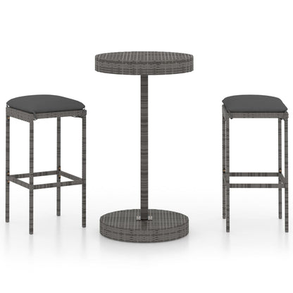 3-Tlg. Gartenbar-Set Mit Kissen Poly Rattan