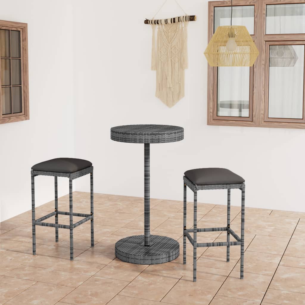 3-Tlg. Gartenbar-Set Mit Kissen Poly Rattan