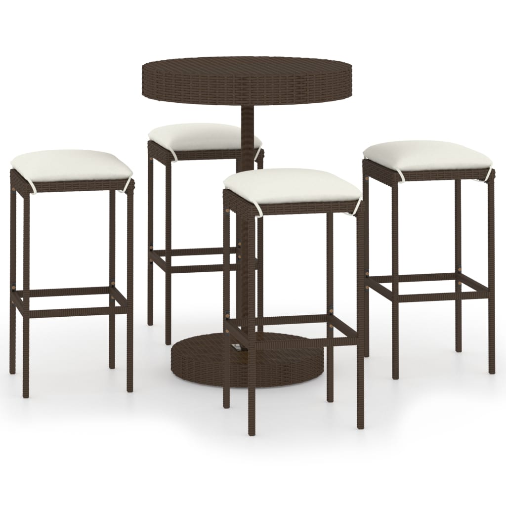 5-Tlg. Gartenbar-Set Mit Kissen Poly Rattan