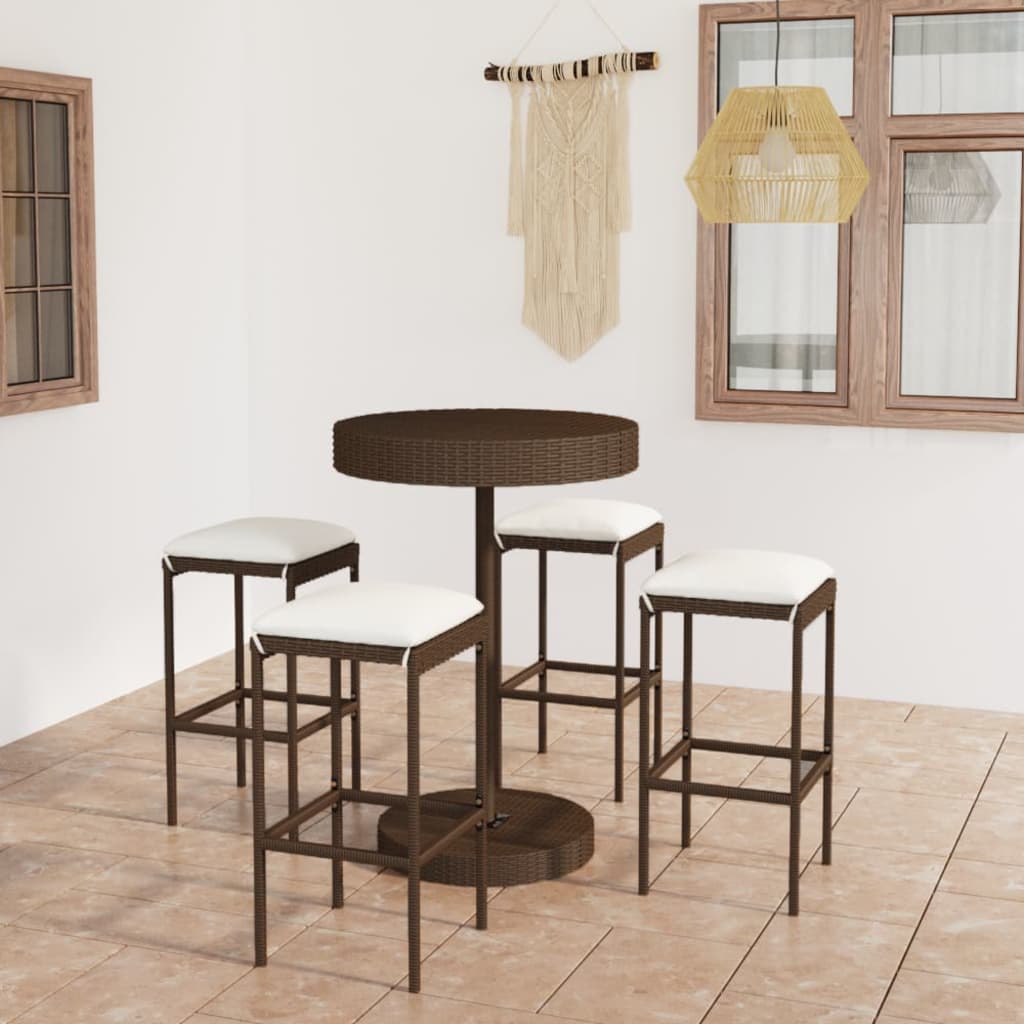 5-Tlg. Gartenbar-Set Mit Kissen Poly Rattan