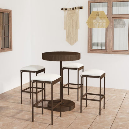 5-Tlg. Gartenbar-Set Mit Kissen Poly Rattan