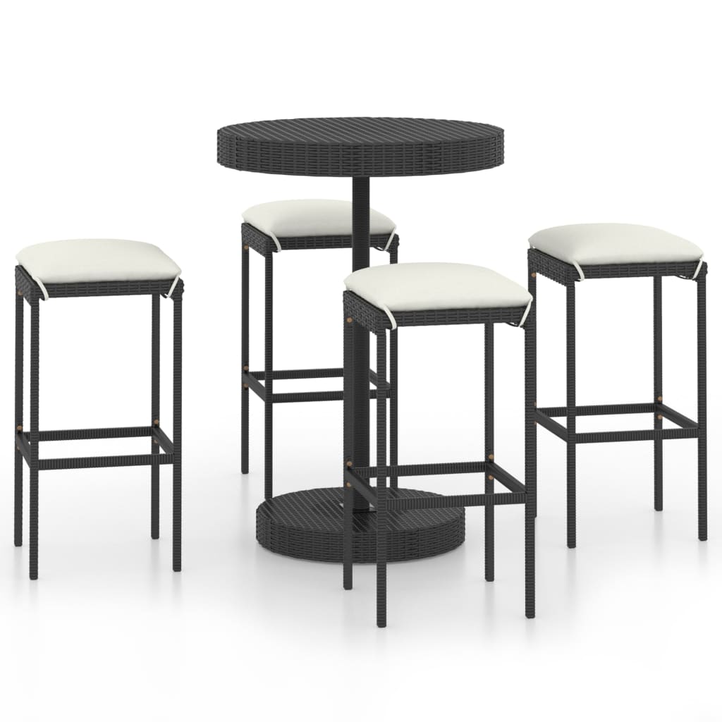 5-Tlg. Gartenbar-Set Mit Kissen Poly Rattan
