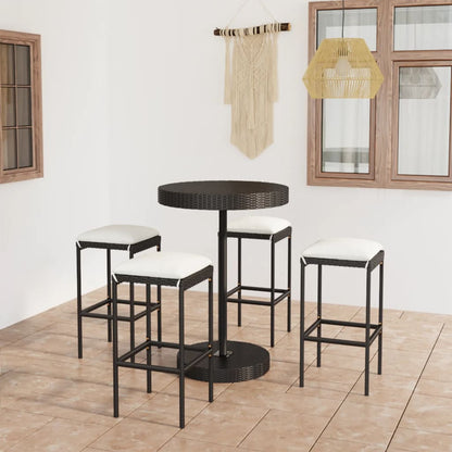 5-Tlg. Gartenbar-Set Mit Kissen Poly Rattan
