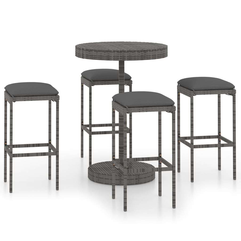 5-Tlg. Gartenbar-Set Mit Kissen Poly Rattan