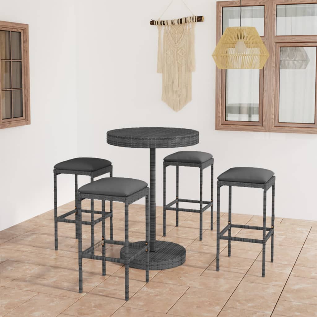 5-Tlg. Gartenbar-Set Mit Kissen Poly Rattan