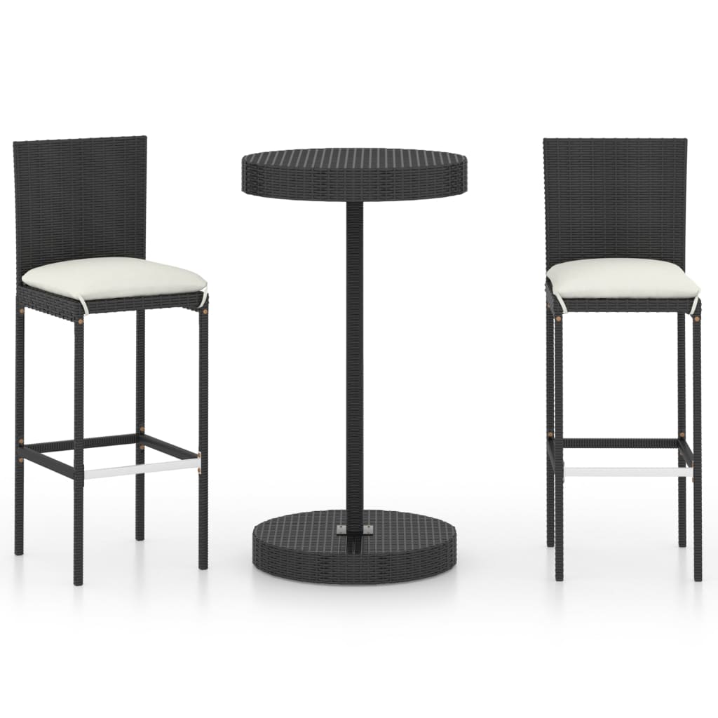 3-Tlg. Gartenbar-Set Mit Kissen Poly Rattan