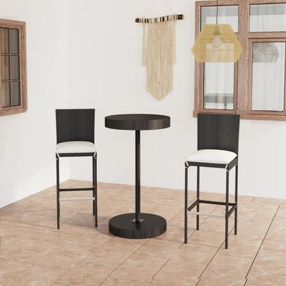 3-Tlg. Gartenbar-Set Mit Kissen Poly Rattan