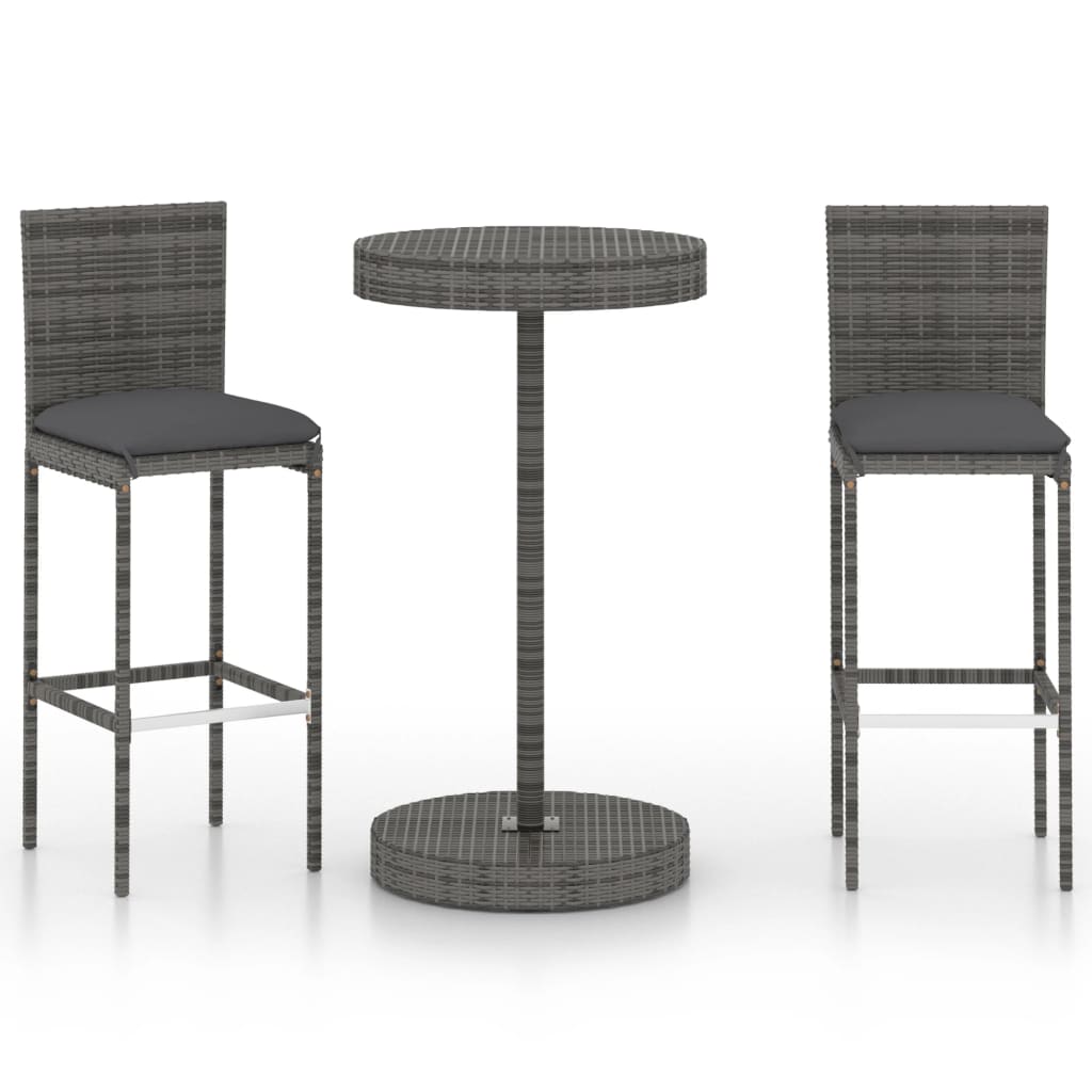3-Tlg. Gartenbar-Set Mit Kissen Poly Rattan
