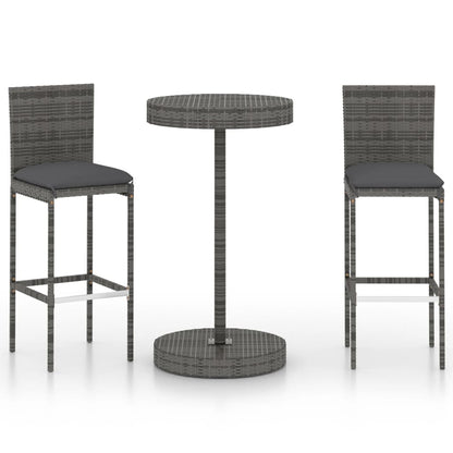 3-Tlg. Gartenbar-Set Mit Kissen Poly Rattan