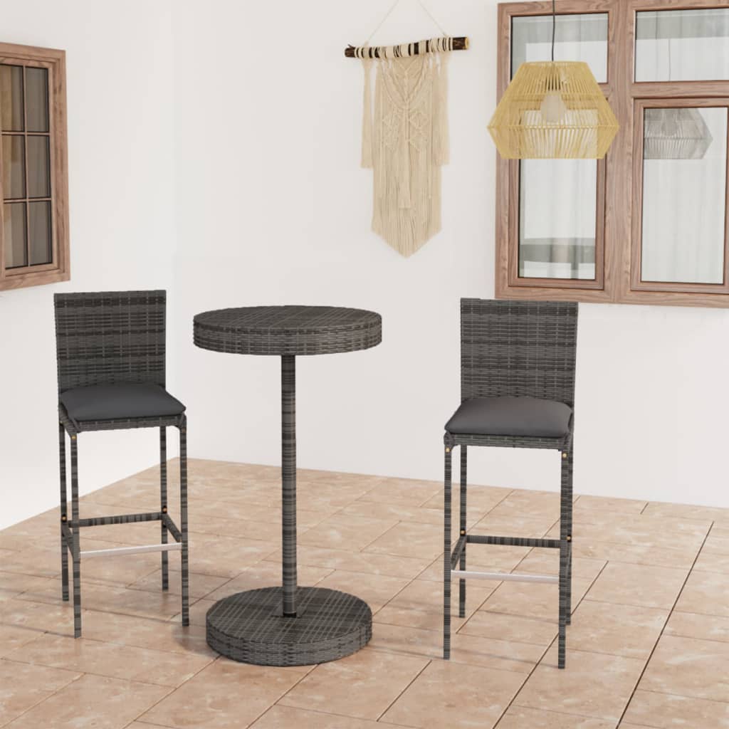 3-Tlg. Gartenbar-Set Mit Kissen Poly Rattan