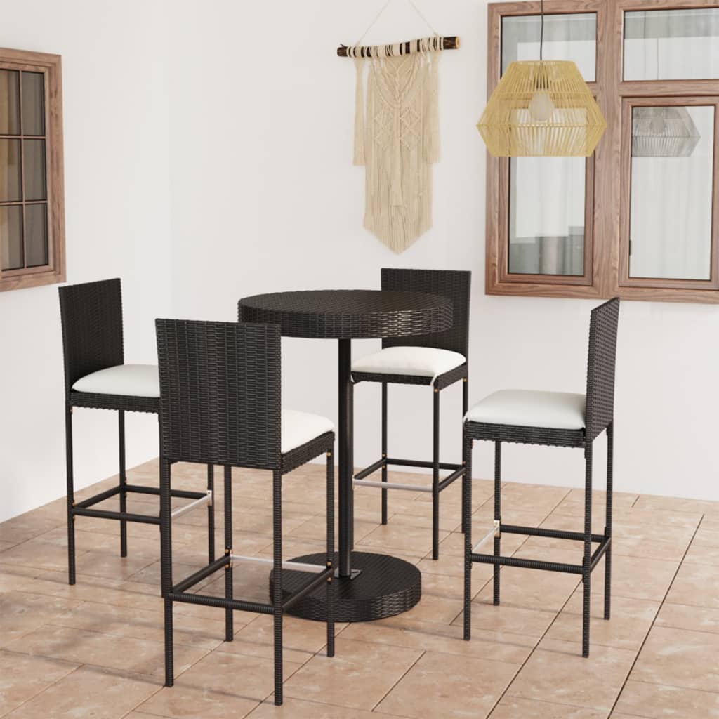 5-Tlg. Gartenbar-Set Mit Kissen Poly Rattan