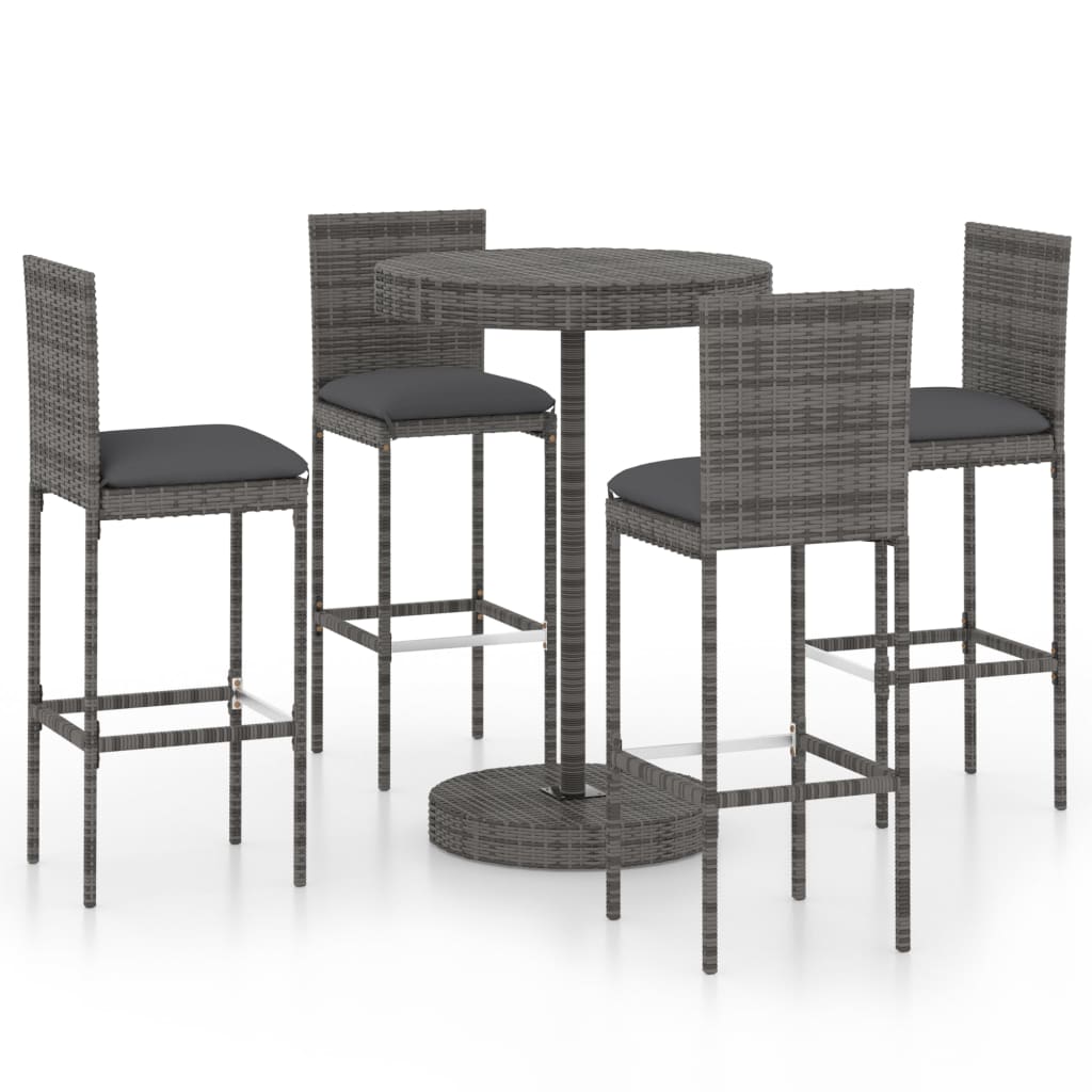 5-Tlg. Gartenbar-Set Mit Kissen Poly Rattan