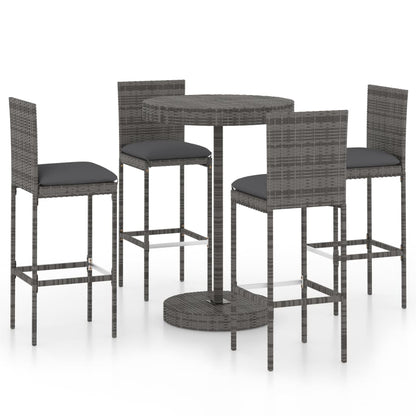 5-Tlg. Gartenbar-Set Mit Kissen Poly Rattan