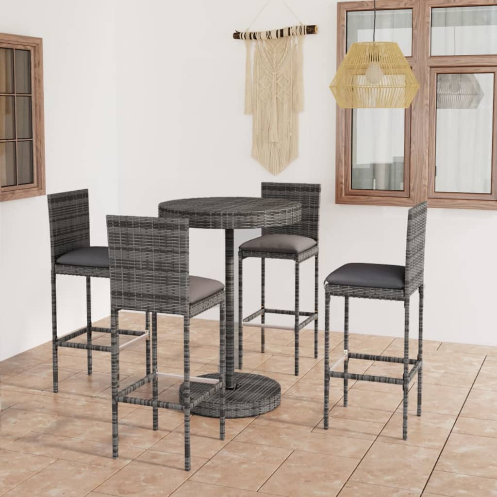 5-Tlg. Gartenbar-Set Mit Kissen Poly Rattan