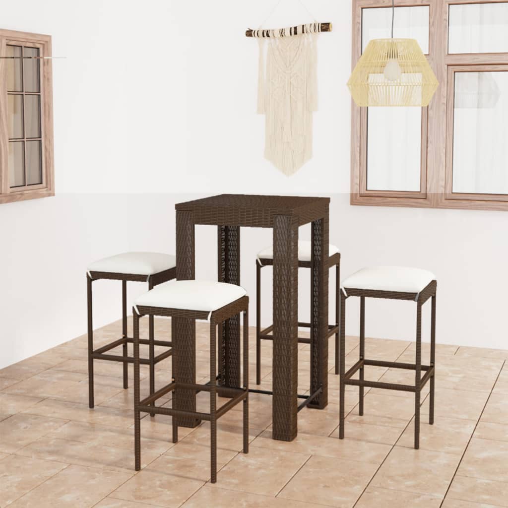 5-Tlg. Gartenbar-Set Mit Kissen Poly Rattan