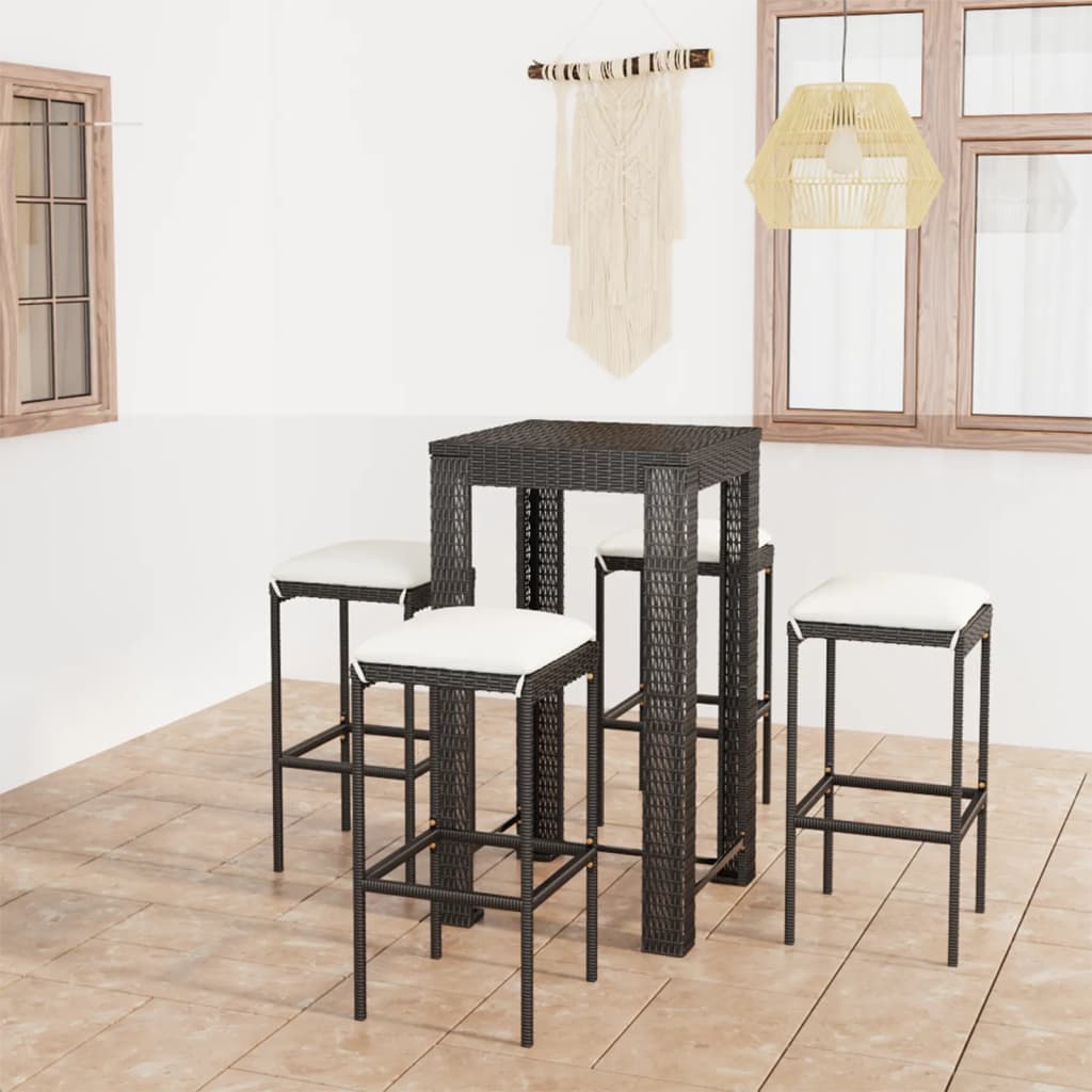 5-Tlg. Gartenbar-Set Mit Kissen Poly Rattan