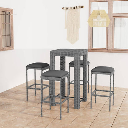 5-Tlg. Gartenbar-Set Mit Kissen Poly Rattan
