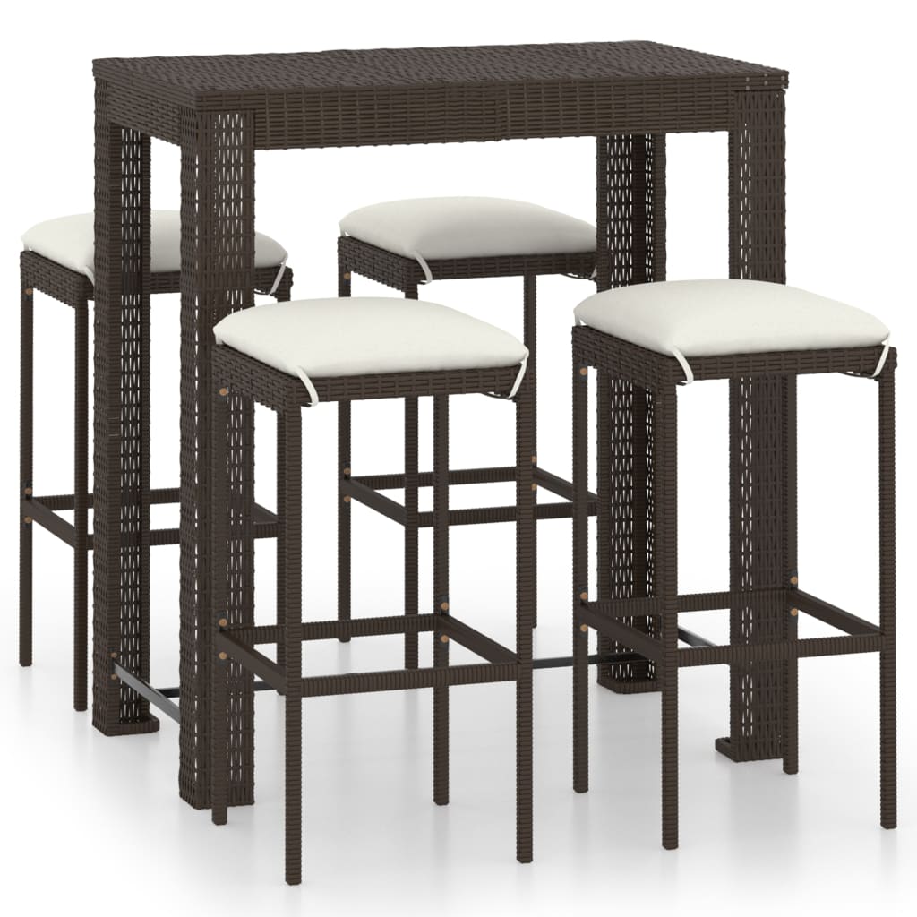 5-Tlg. Gartenbar-Set Mit Kissen Poly Rattan