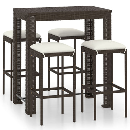 5-Tlg. Gartenbar-Set Mit Kissen Poly Rattan