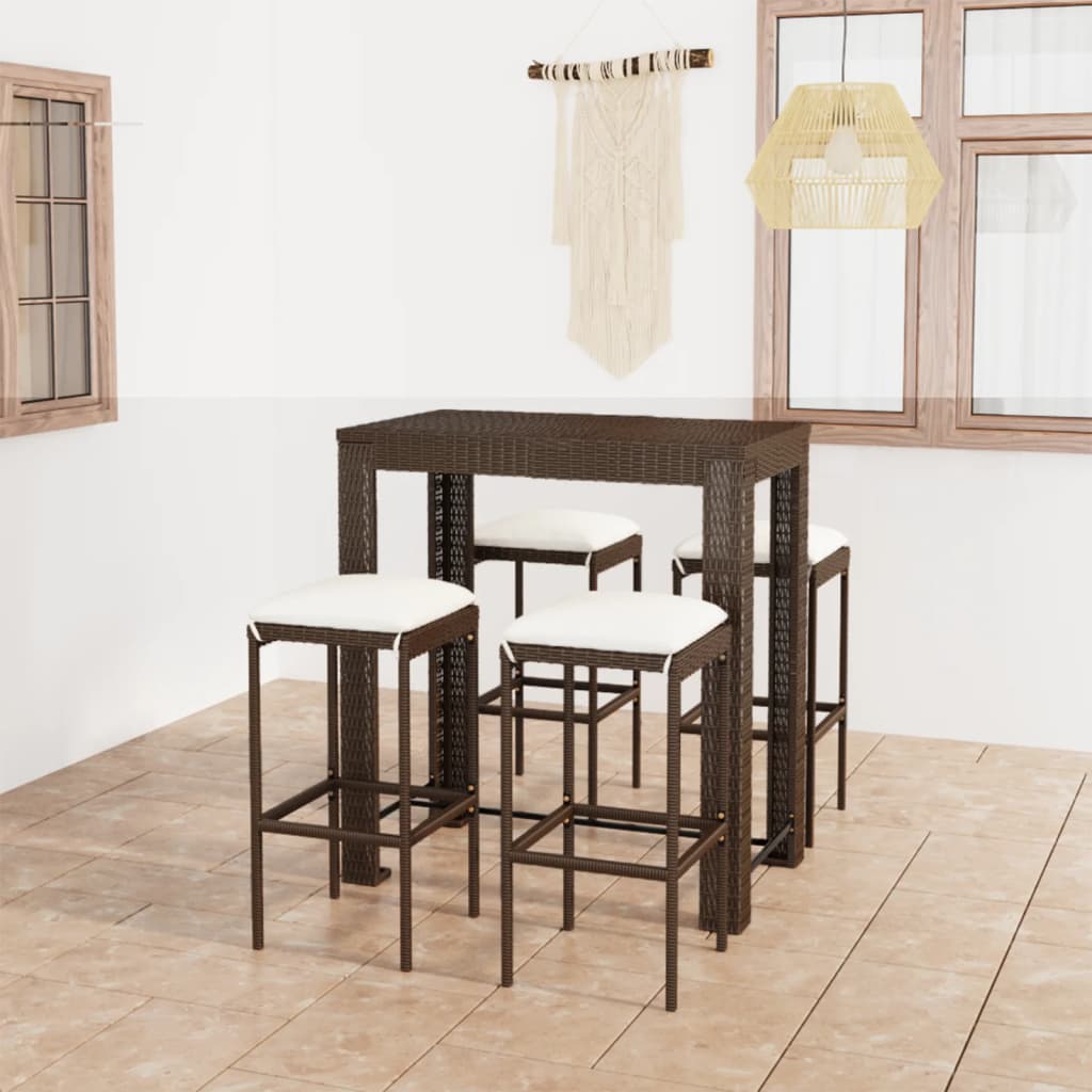 5-Tlg. Gartenbar-Set Mit Kissen Poly Rattan