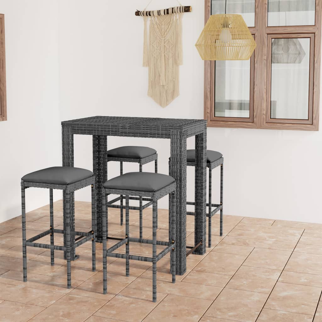 5-Tlg. Gartenbar-Set Mit Kissen Poly Rattan