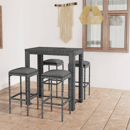 5-Tlg. Gartenbar-Set Mit Kissen Poly Rattan