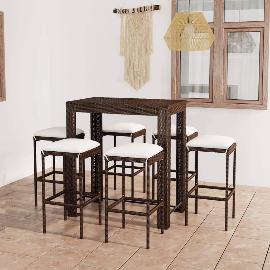 5-Tlg. Gartenbar-Set Mit Kissen Poly Rattan