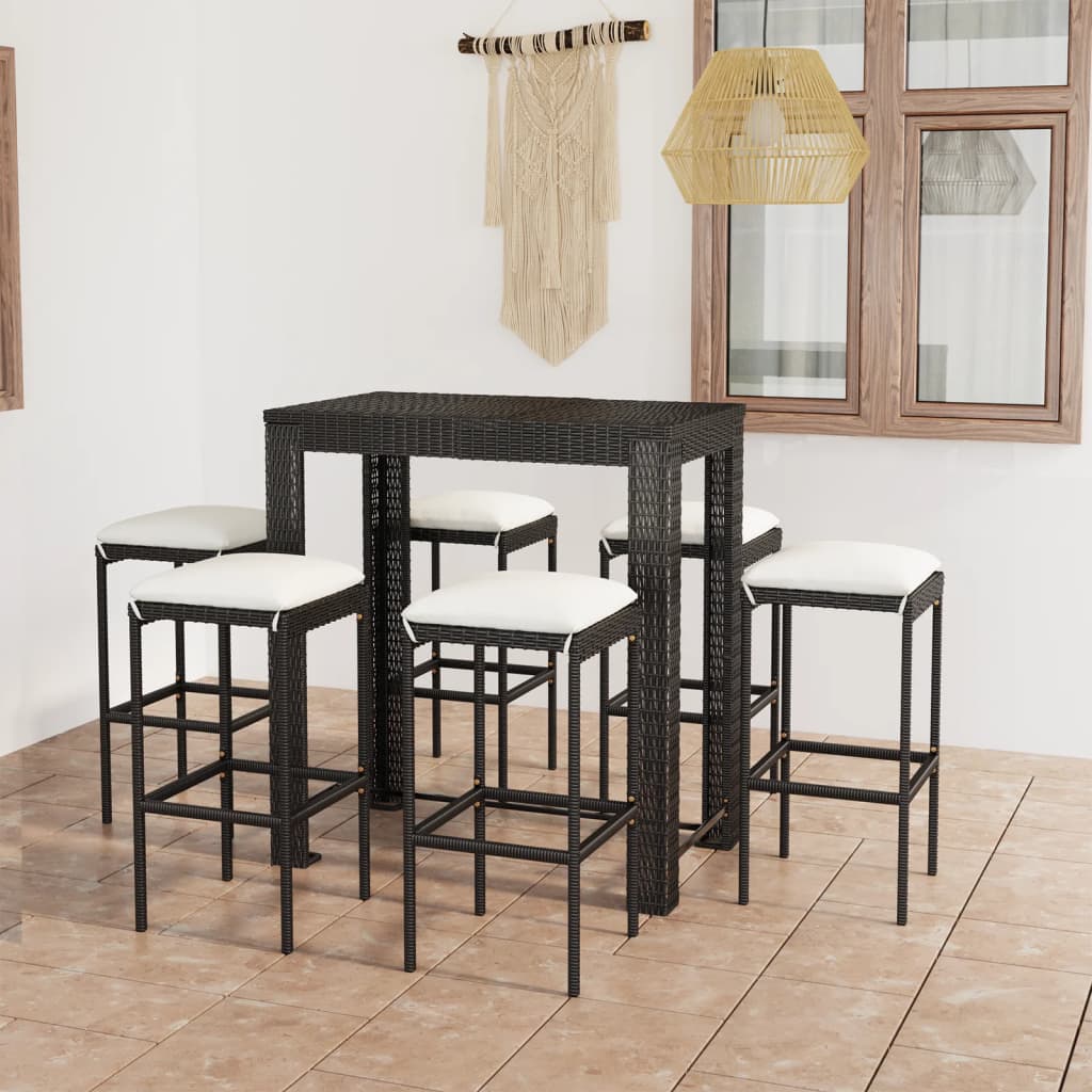 5-Tlg. Gartenbar-Set Mit Kissen Poly Rattan